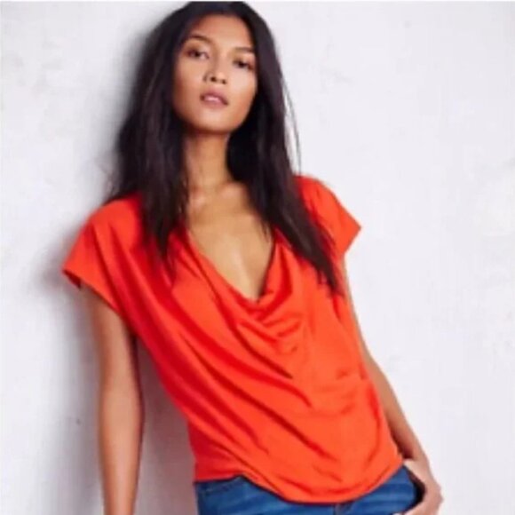 Free People Top Womens XS Firecracker Fantasy Jersey Cowl Tee Cotton Modal Blend - Picture 2 of 10